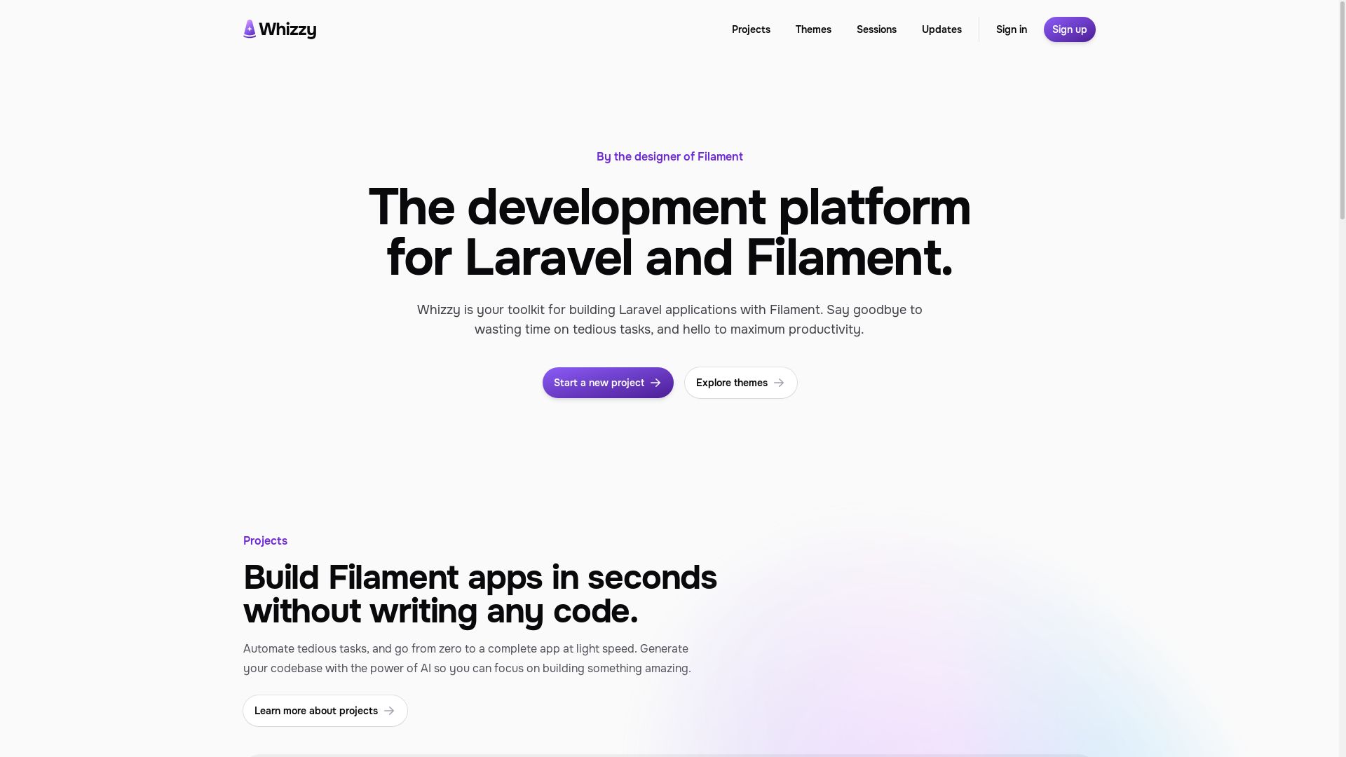 Whizzy - The development platform for Laravel and Filament.